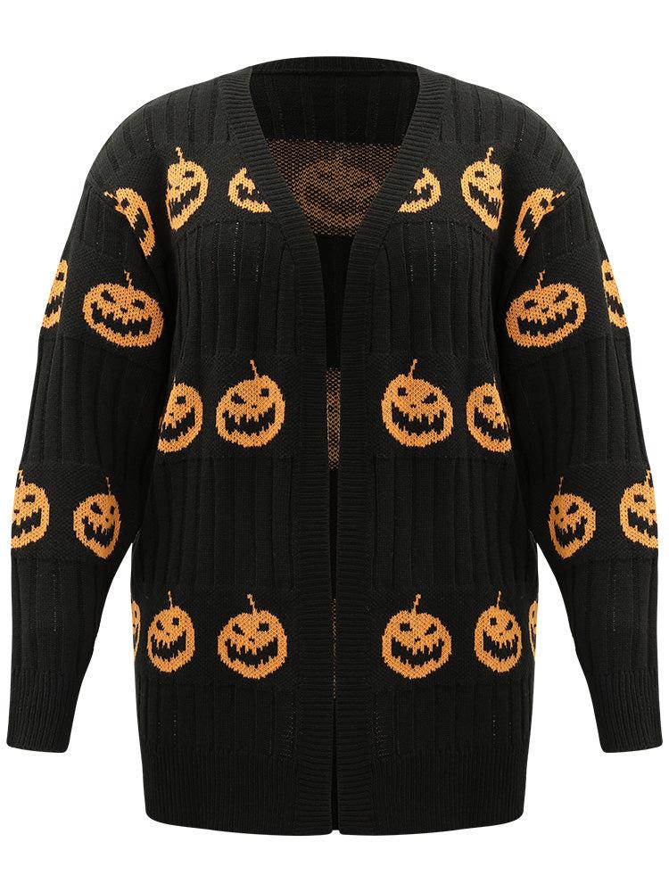 Halloween Pumpkin Graphic Open Front Cardigan Female Product Image
