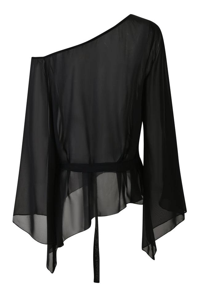 MALINA LONG SLEEVE PONCHO TOP - BLACK Product Image