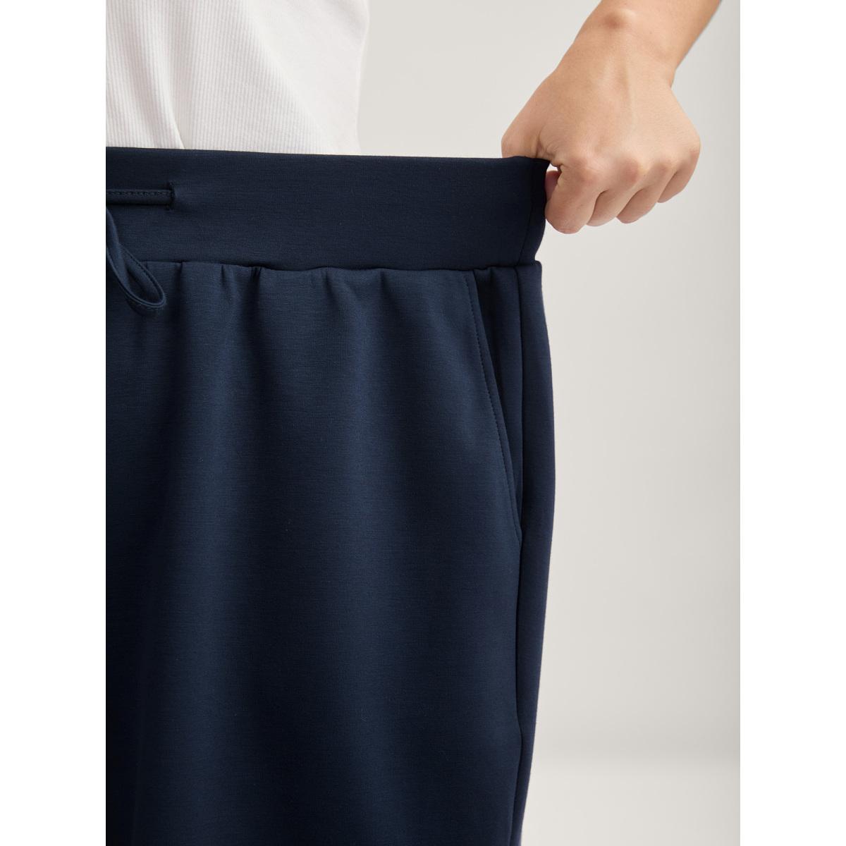 Plus Size Supersoft Wide Waistbelt Shorts Women Indigo Leisure Roll Hem Straight Leg Casual Shorts BloomChic 14-16/1X Product Image