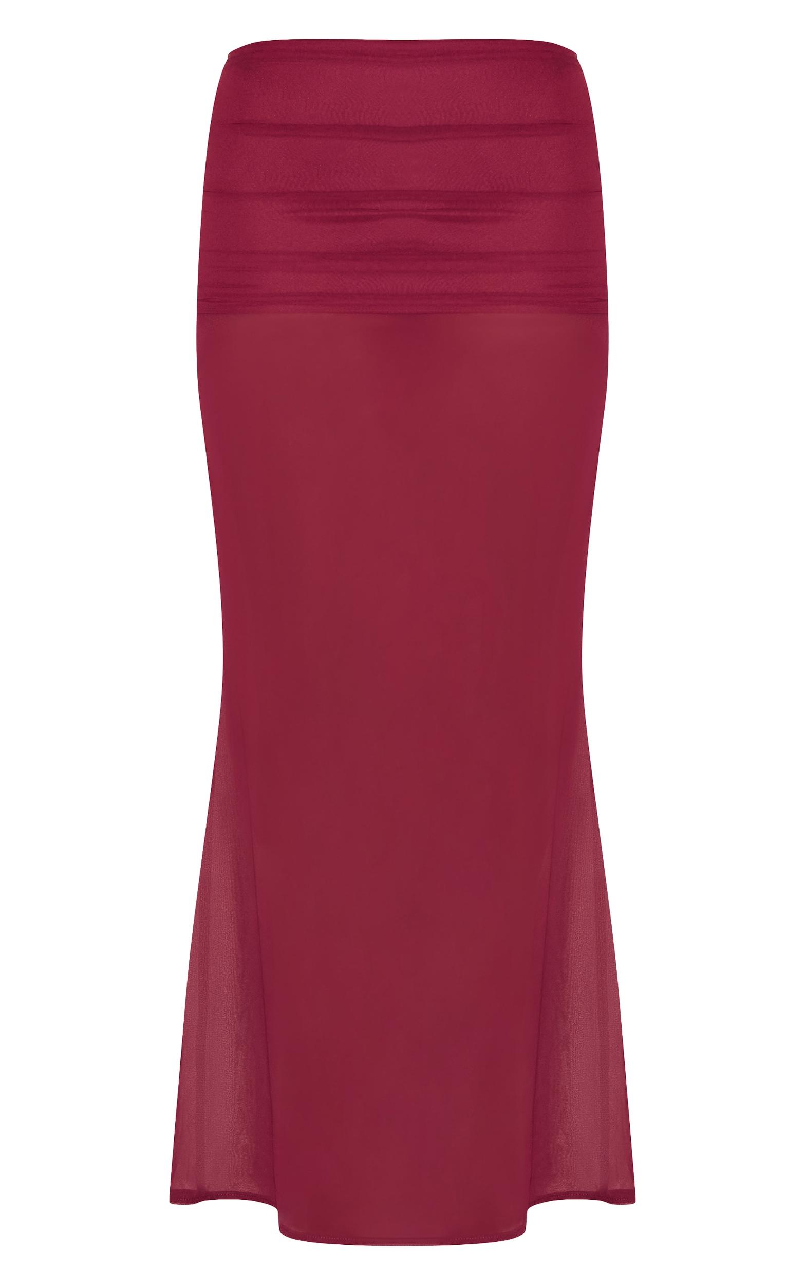 Wine Chiffon Fold Over Ruched Maxi Skirt Product Image