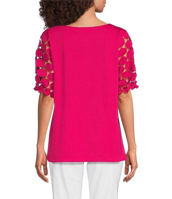 Ali Miles Petite Size Knit Round Neck Short Puff Sleeve Tunic Product Image