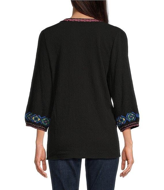 Calessa Embroidered Split V-Neck Long Sleeve Tunic Product Image