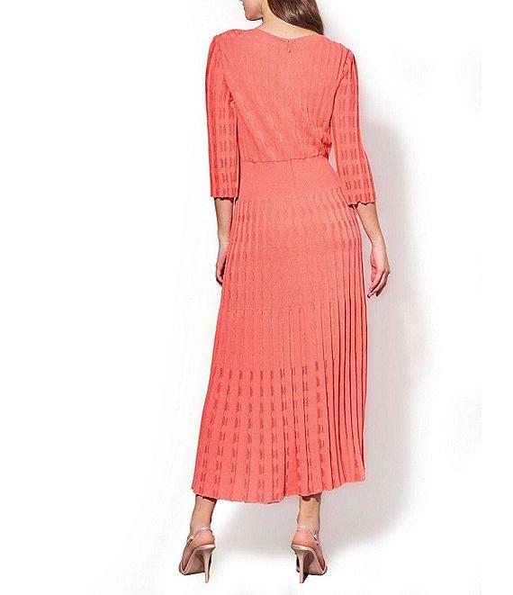 Ming Wang Pointelle Tonal Knit Square Neck 3/4 Sleeve Midi Dress Product Image