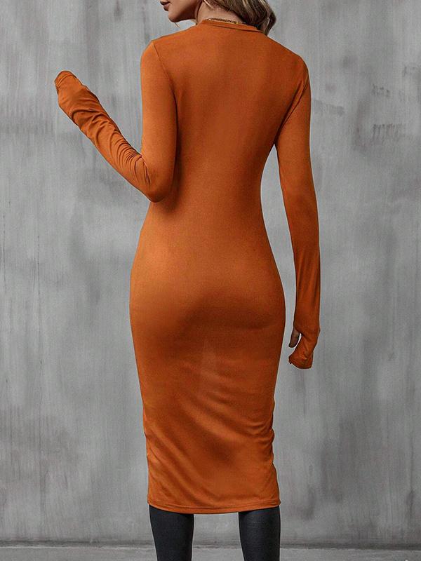 High-Low Long Sleeves Solid Color Split-Joint Round-Neck T-Shirts Tops Product Image