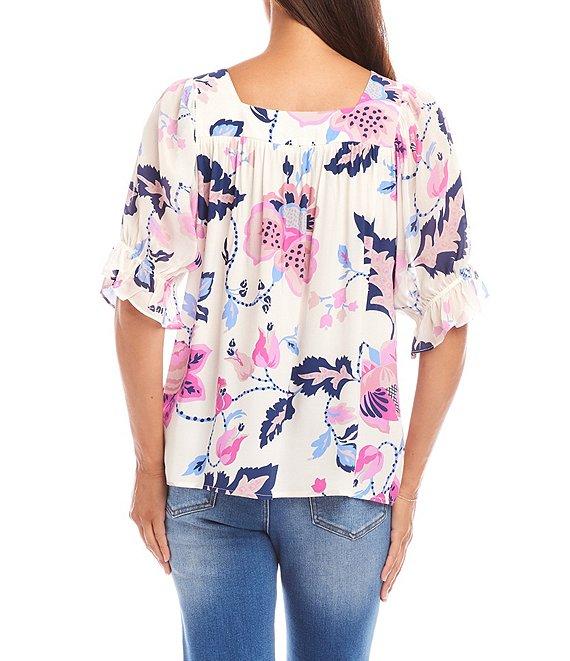 Karen Kane Square Neck Short Sleeve Floral Print Blouse Product Image