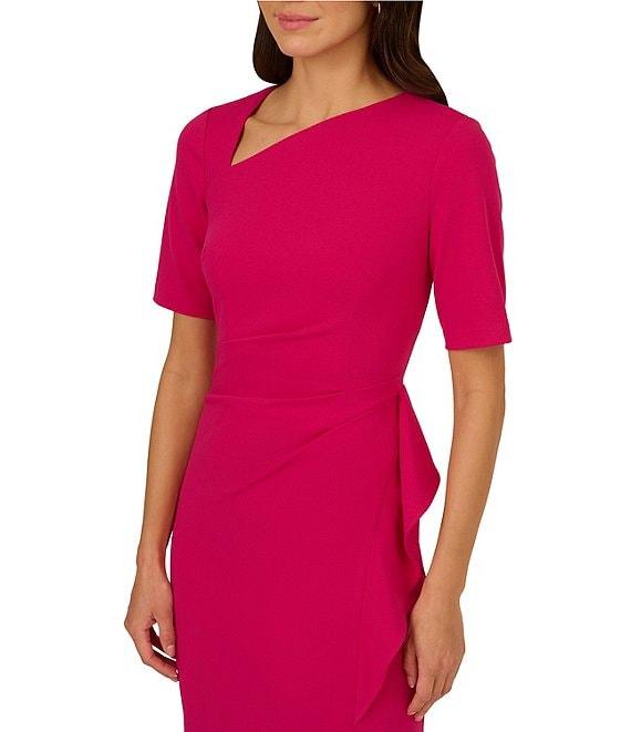 Adrianna Papell Stretch Asymmetrical Neck Short Sleeve Sheath Dress Product Image