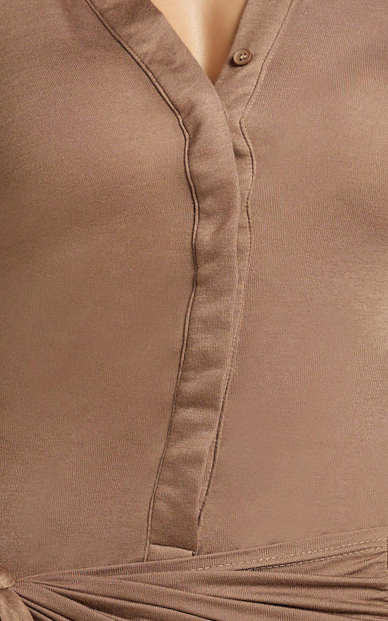 Lola Mini Dress - Long Sleeve Concealed Placket Front Faux Wrap Dress in Chocolate Product Image