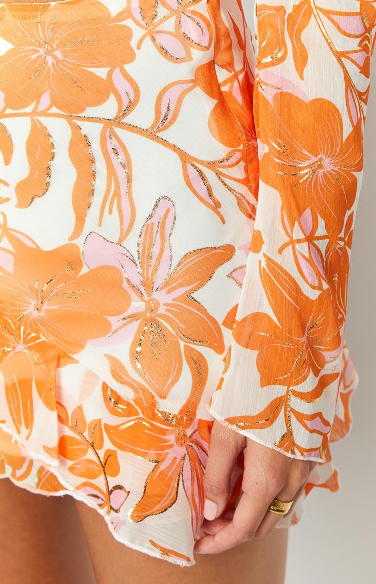 Jayella Orange Floral Mini Skirt Product Image