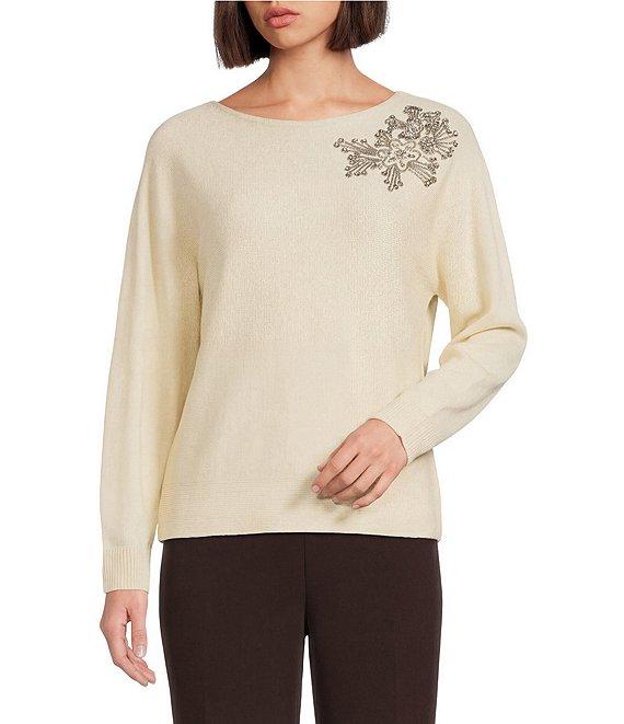 Investments Haute Embellished Long Sleeve Boat Neck Sweater Product Image