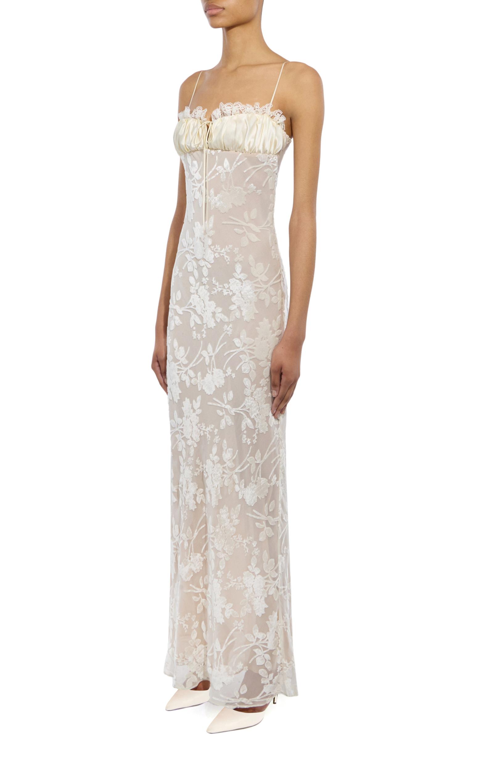Off White Velvet Devoré and Lace Slip Gown With Silk Charmeuse Detail Product Image