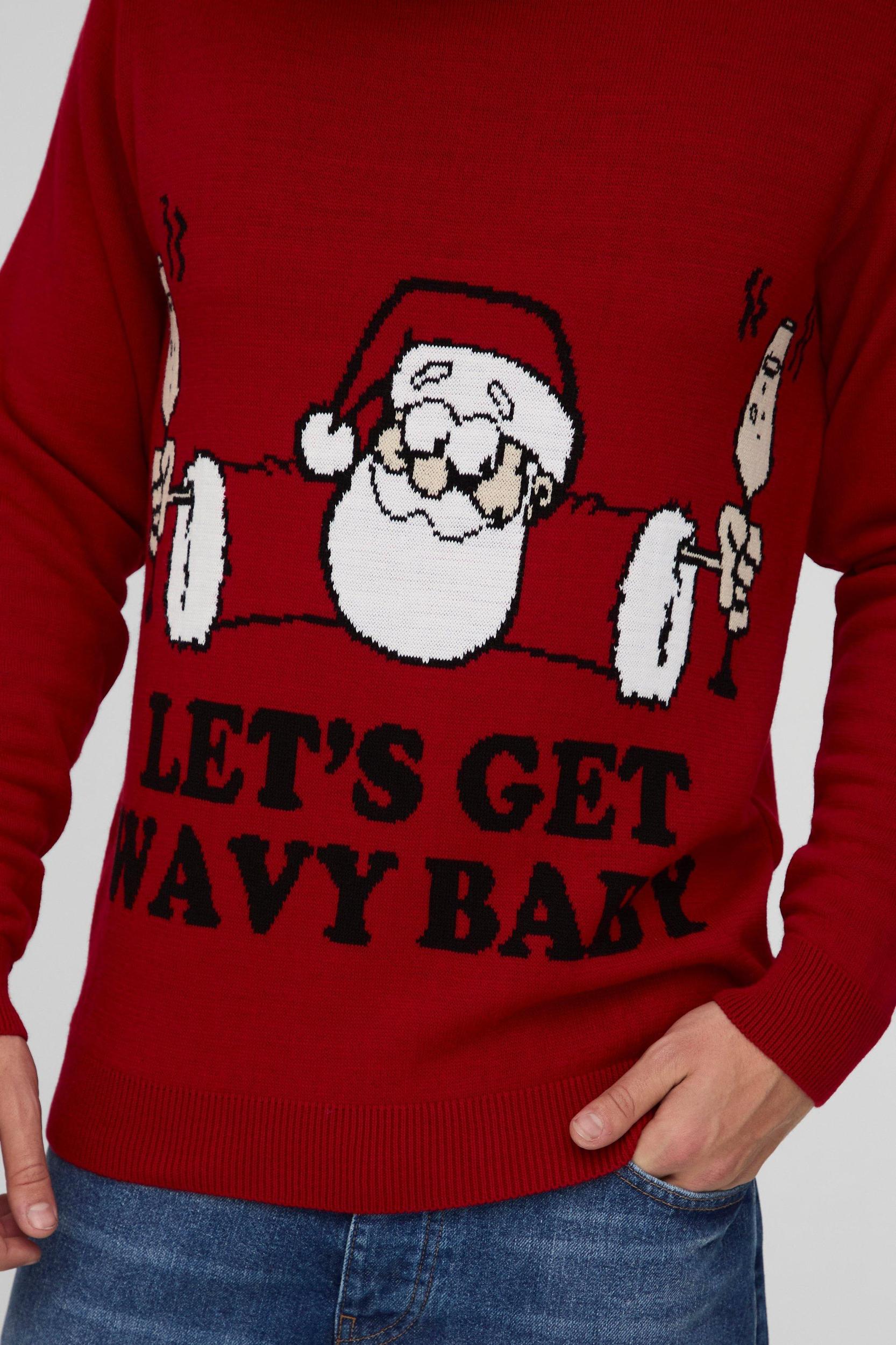 Regular Fit Santa Wavy Knitted Christmas Sweater | boohooMAN USA Product Image