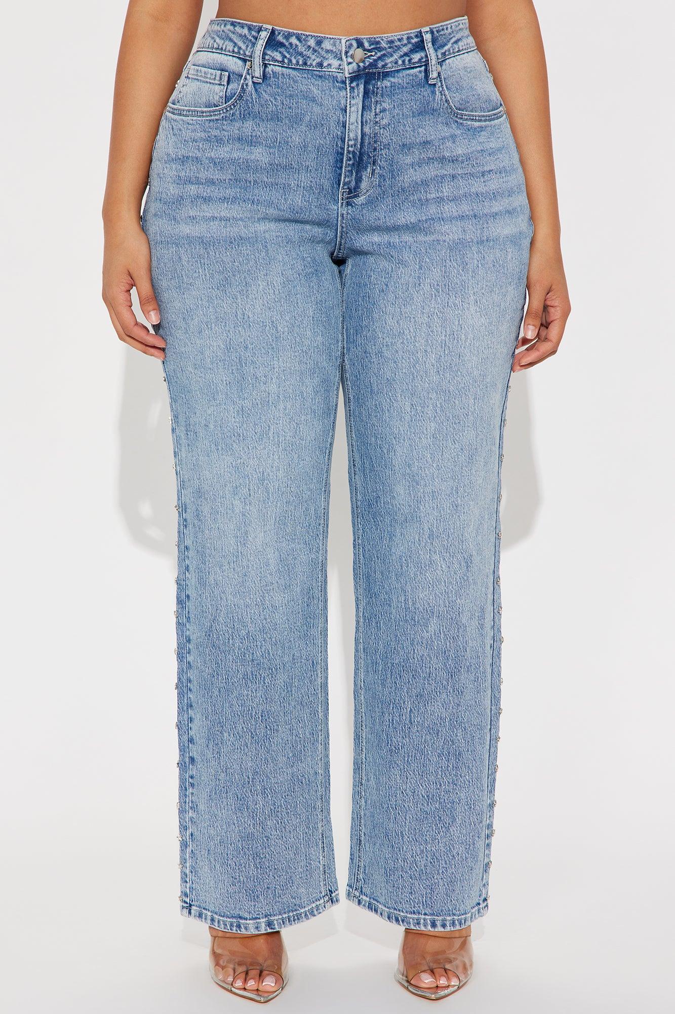 Shining Star Embellished Straight Leg Jean - Medium Wash Female Product Image