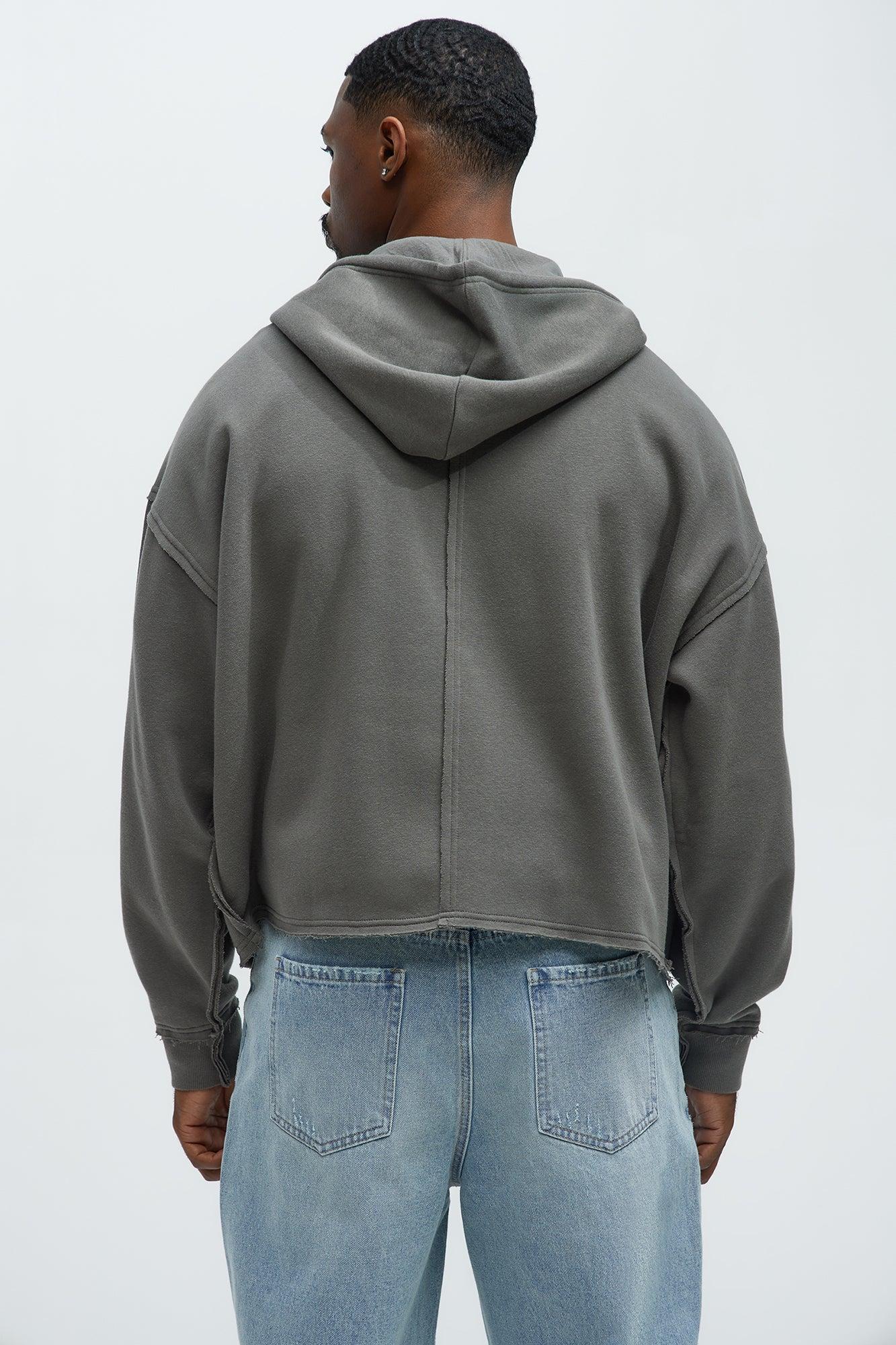 Tyson Oversized Cropped Zip Up Hoodie - Grey Product Image