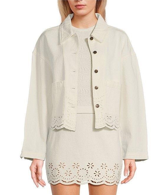 C&V Chelsea & Violet Eyelet Hem Coordinating Denim Jacket Product Image