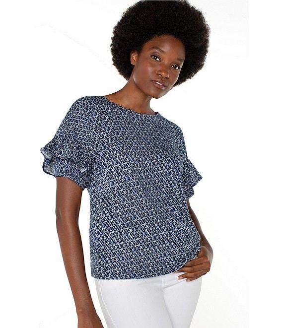 Liverpool Los Angeles Knit Printed Crew Neck Short Sleeve Top Product Image