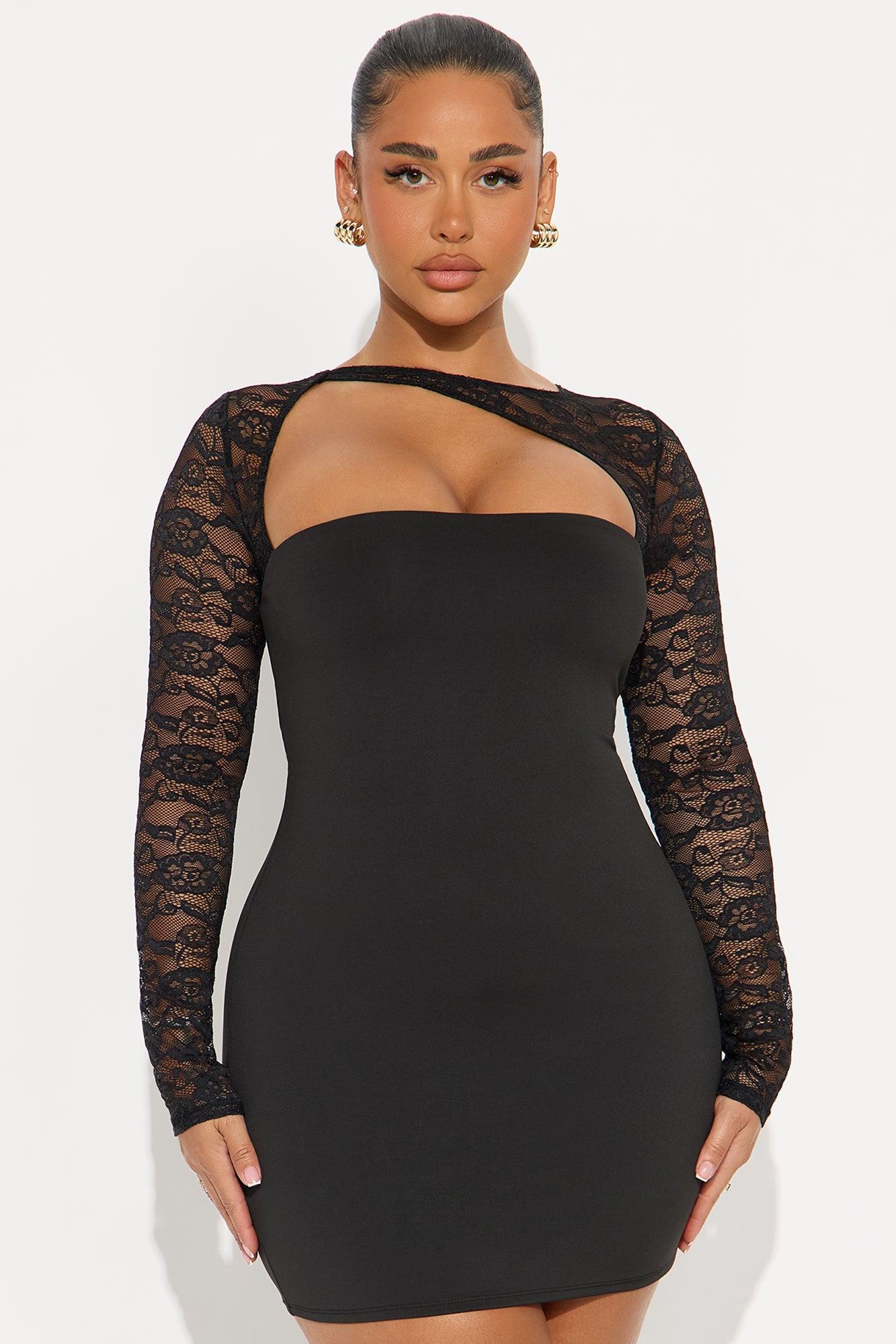 Gabby Long Sleeve Lace Mini Dress - Black Female Product Image