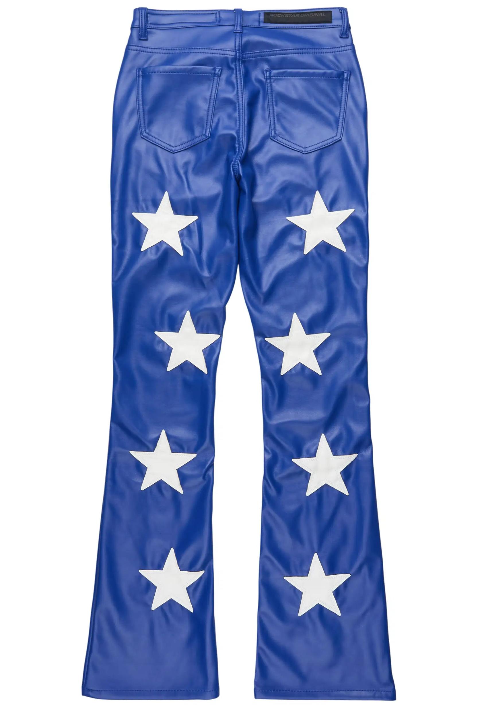 Takera Royal Blue PU Stacked Flare Pant Female Product Image