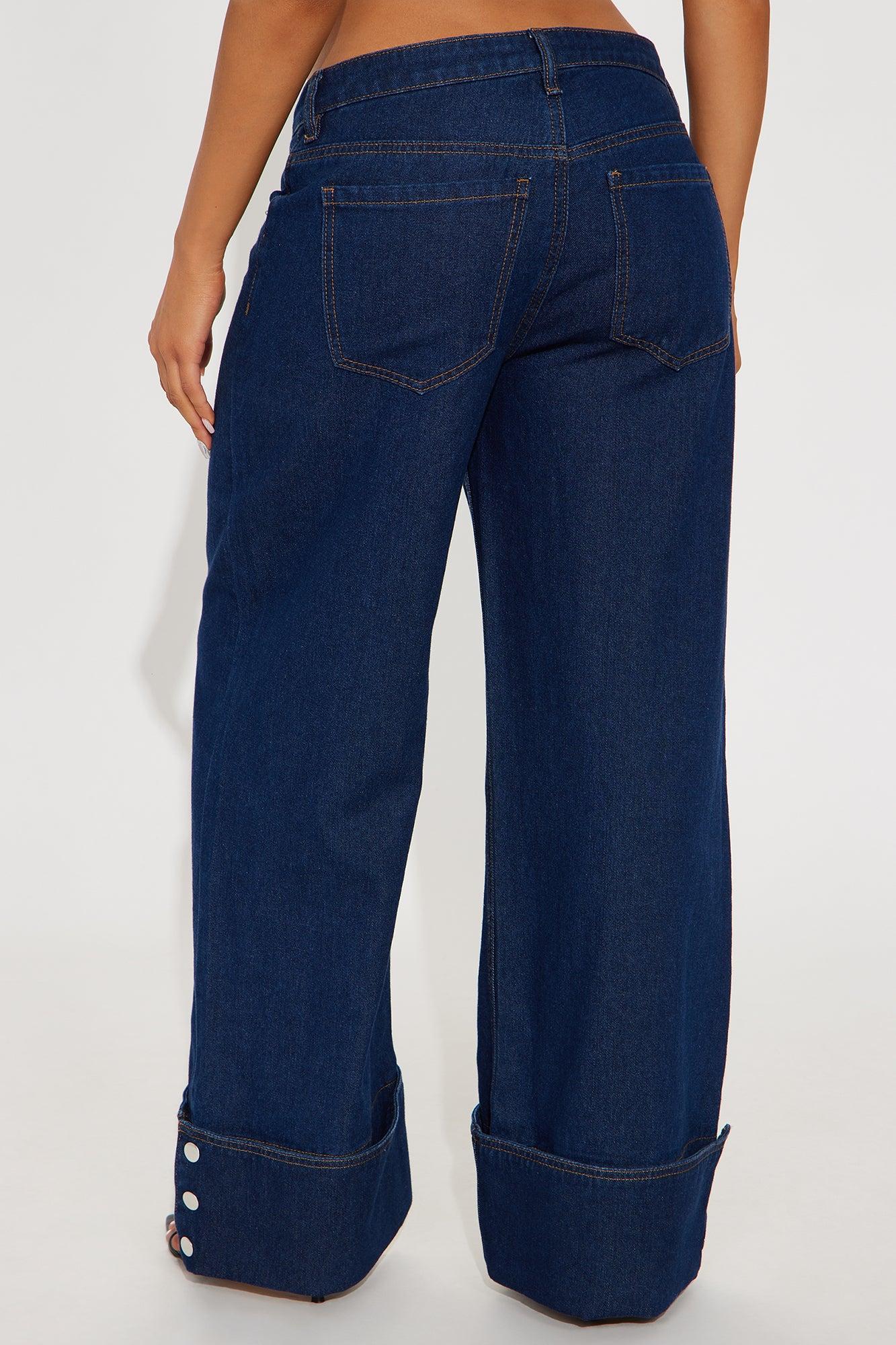 Rhythmically Cuffed Wide Leg Jeans - Dark Wash Product Image