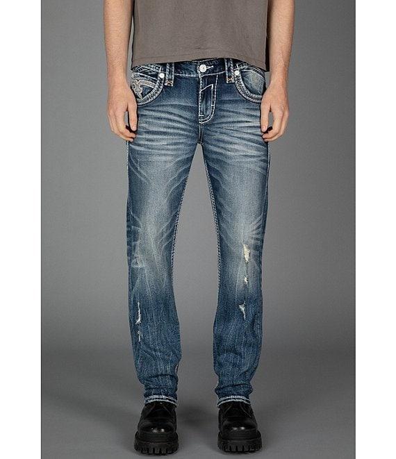 Rock Revival Isaiah Fleur-de-Lis Straight Leg Distressed Jeans Product Image
