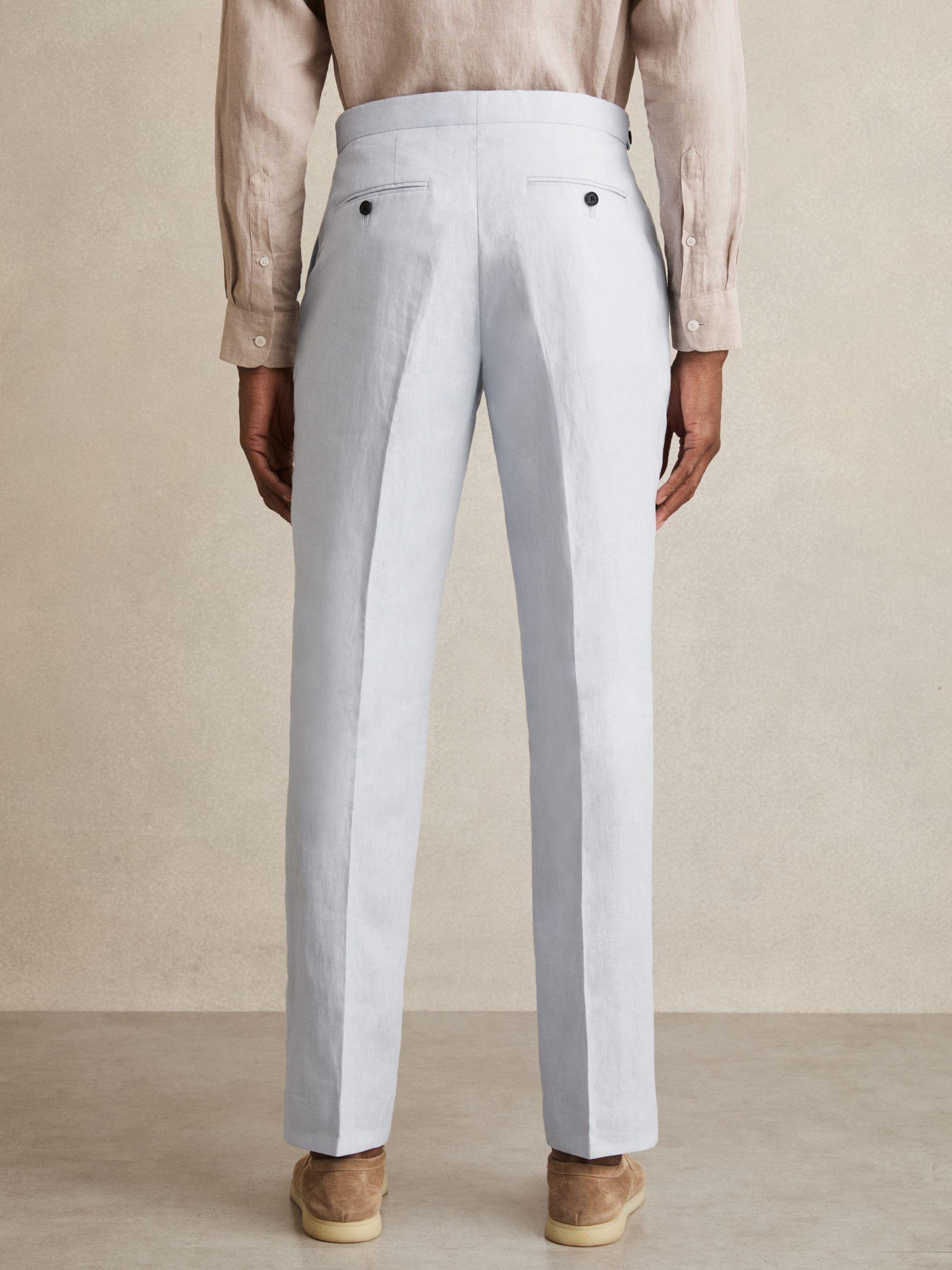 Slim Fit Linen Adjuster Trousers in Soft Blue Product Image