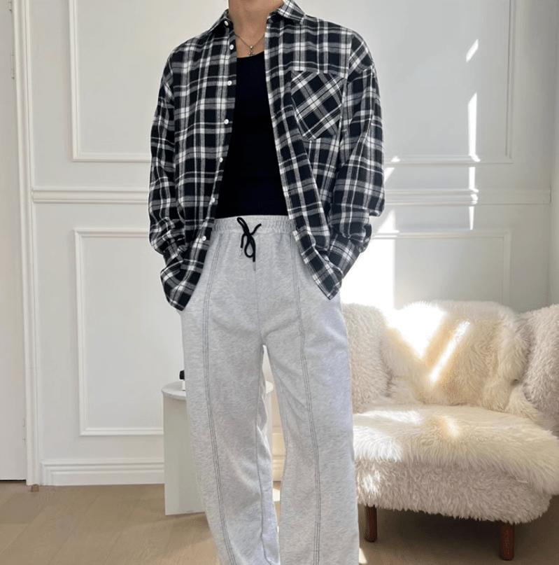 RT No. 12316 BLACK & WHITE PLAID SHIRT Product Image