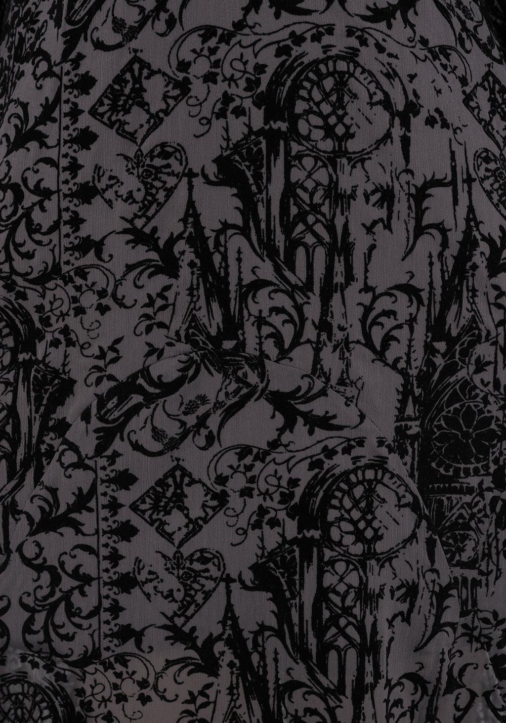 Thorned Flocked Chiffon Castle Print Frill Neck Maxi Dress Product Image