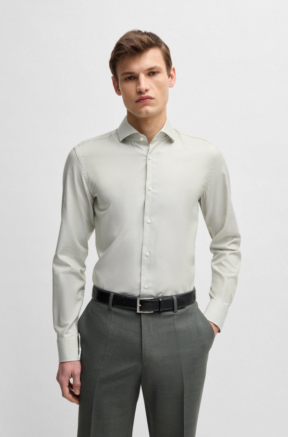 Slim-fit shirt in a structured cotton blend Product Image