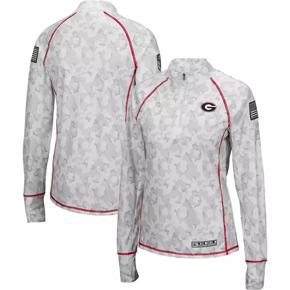 Women's Colosseum White Georgia Bulldogs OHT Military Appreciation Officer Arctic Camo Fitted Lightweight 1/4-Zip Jacket, Size: XL Product Image