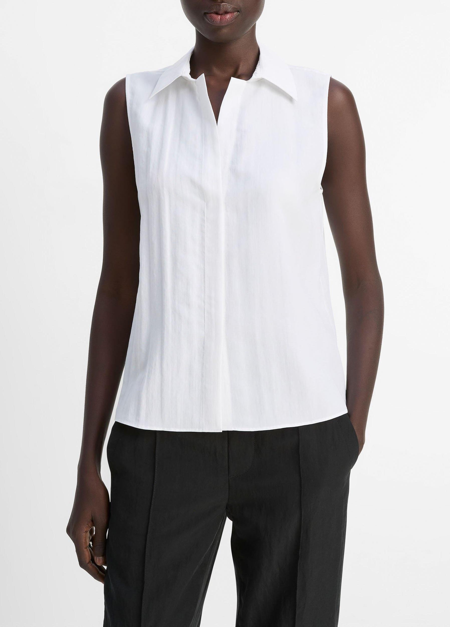 Boxy Sleeveless Button-Front Shirt Product Image
