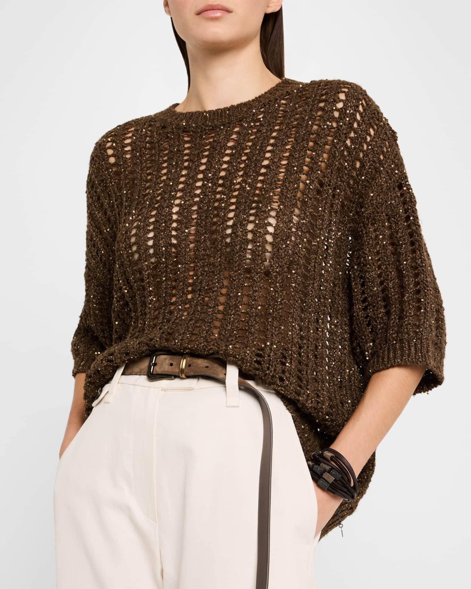 Openwork Pailette Rib Short-Sleeve Sweater Product Image
