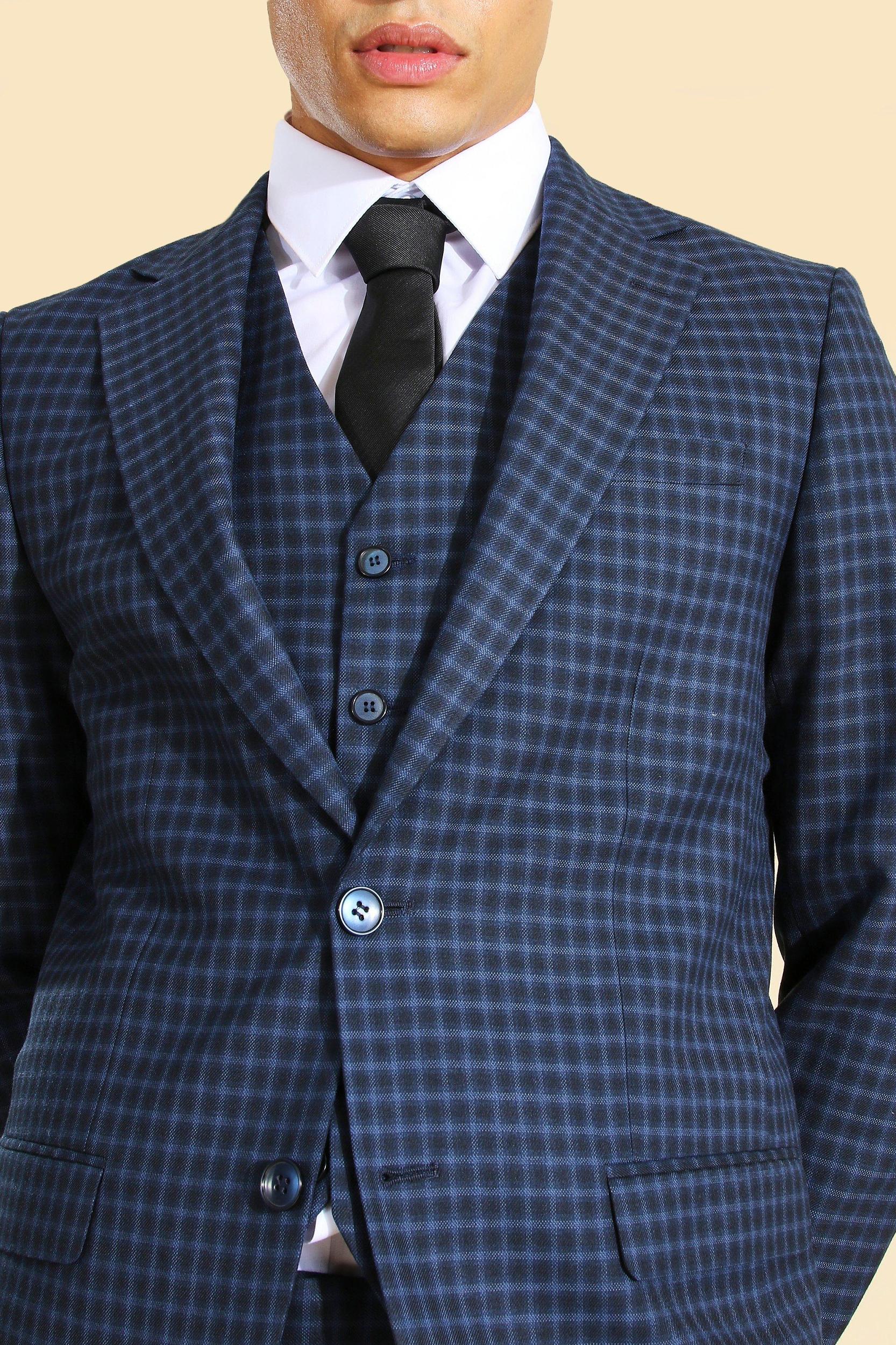 Single Breasted Slim Plaid Suit Jacket | boohooMAN USA Product Image