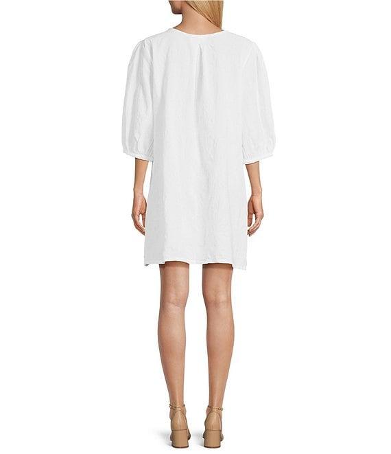 Bryn Walker Lucien Floral Cotton Jacquard Round Neck 3/4 Sleeve Balloon Dress Product Image