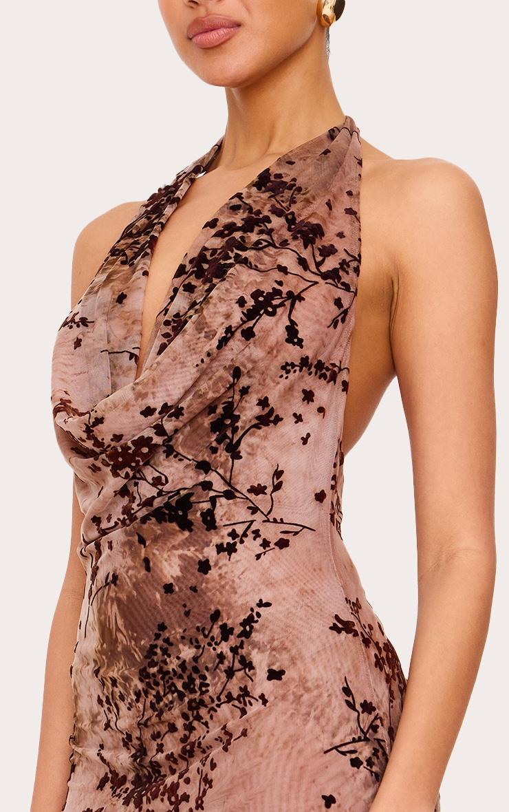 Brown Devore Cowl Neck Maxi Dress Product Image