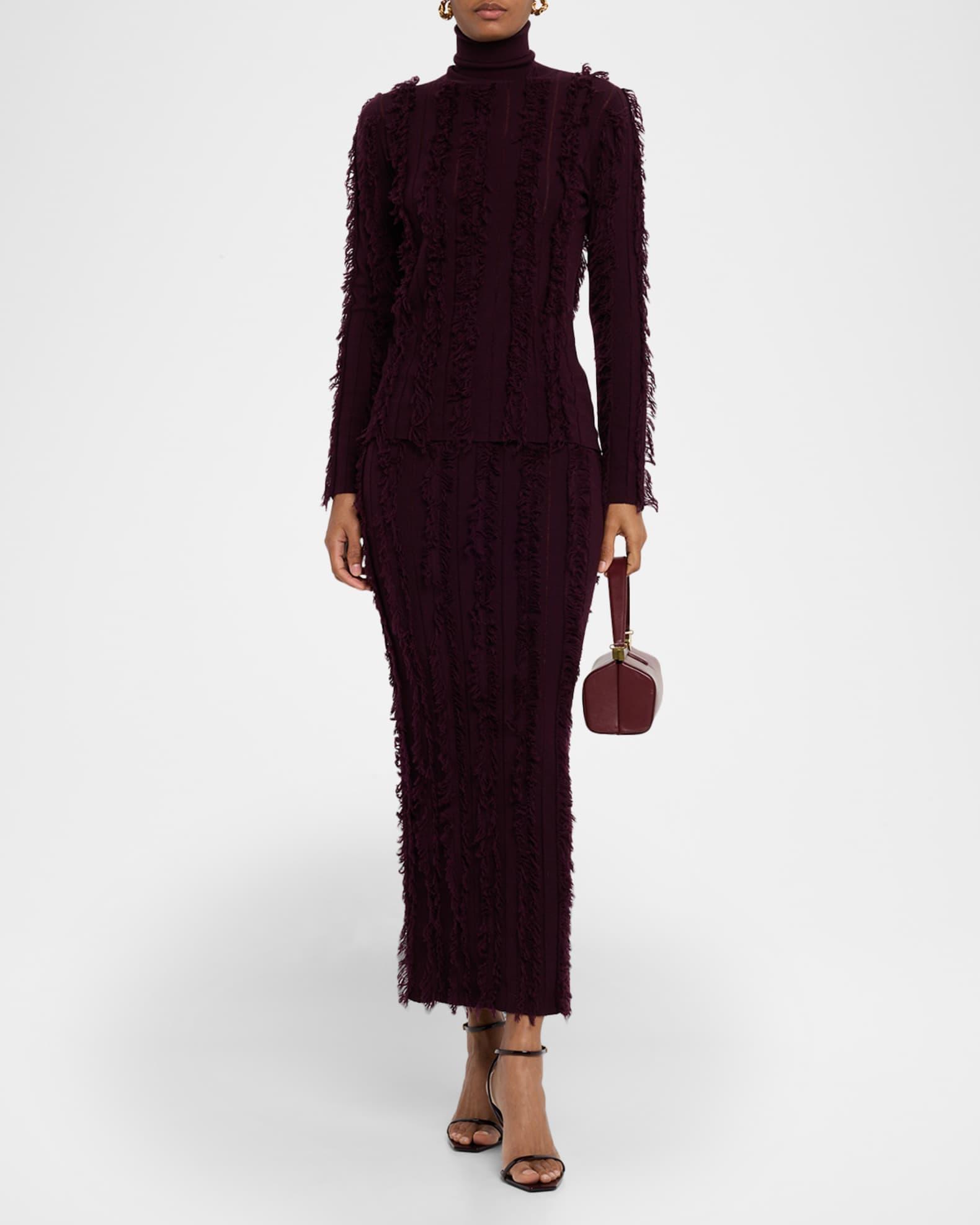 Evangeline Fringed Knit Maxi Pencil Skirt Product Image