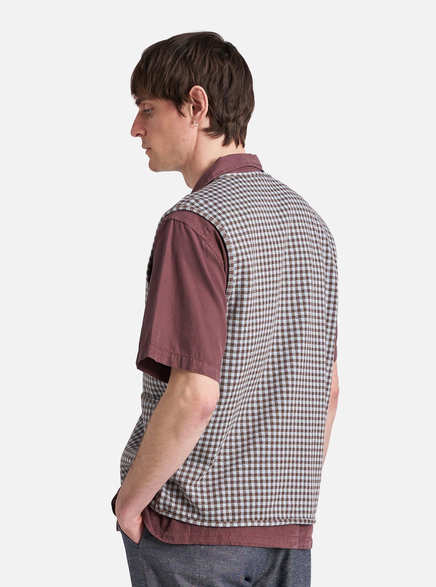 Brown/Sky Gingham Cotton Zip Gilet Product Image