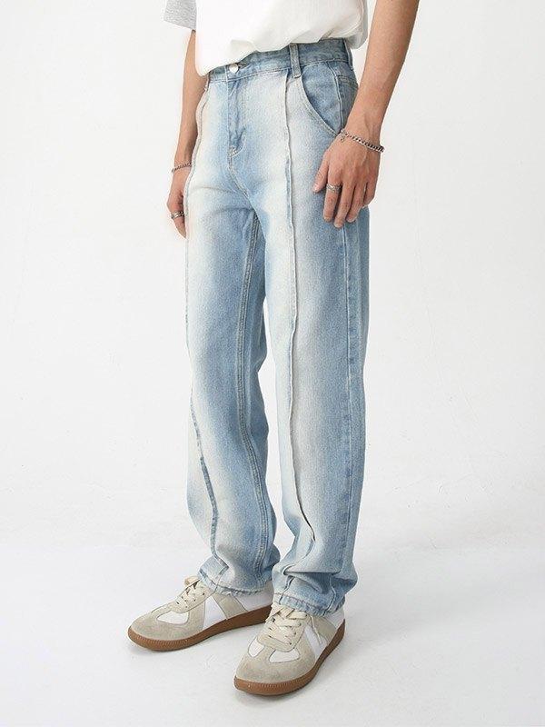 Men's Seamed Faded Denim Straight Leg Jeans Product Image