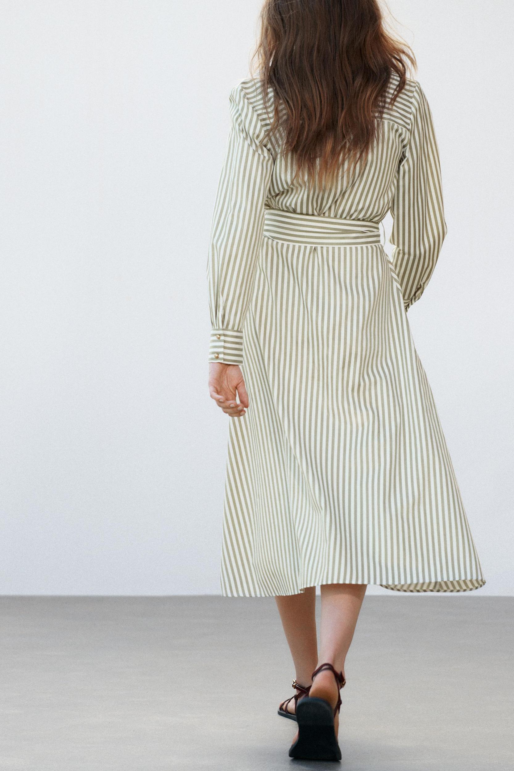 BELTED STRIPED MIDI DRESS Product Image