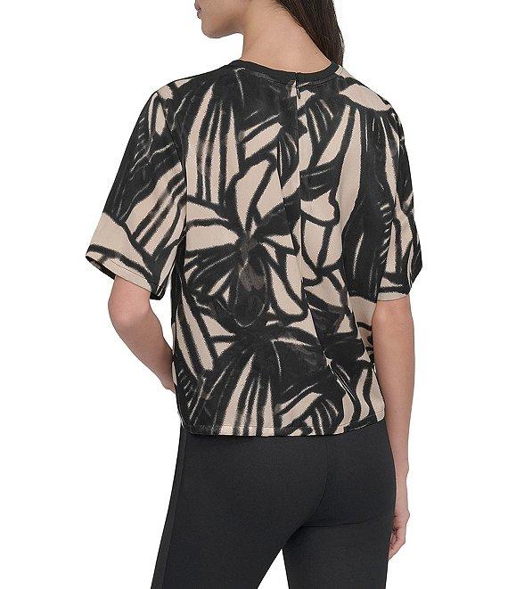DKNY By Donna Karan Printed Twill Crew Neck Short Sleeve Top Product Image
