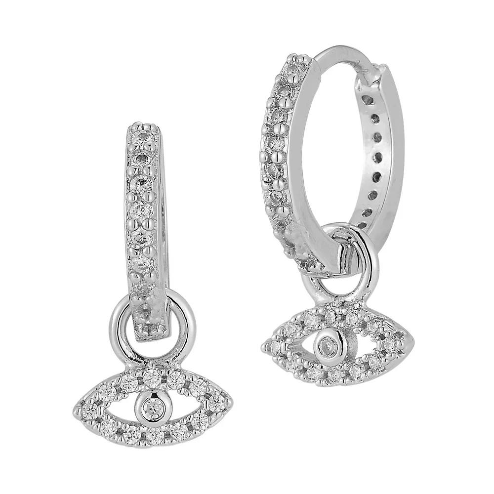 WINX Cubic Zirconia Eye Charm Huggie Hoop Earrings, Women's, Silver Tone Product Image