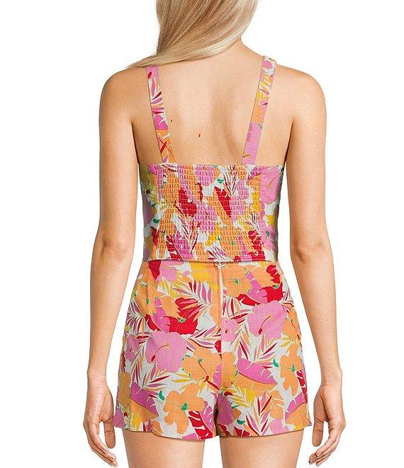 Copper Key Coordinating Woven Tropical Floral Printed Tank Top Product Image