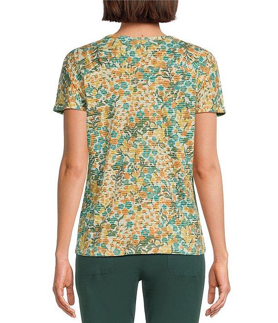 Aventura Charlie Organic Cotton Blend Floral Single Knit Jersey Scoop Neck Cap Sleeves Ruching Top Product Image