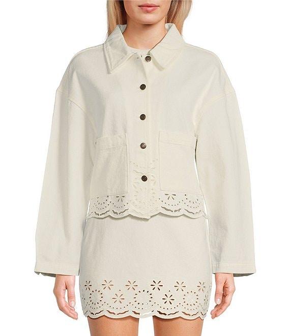 C&V Chelsea & Violet Eyelet Hem Coordinating Denim Jacket Product Image