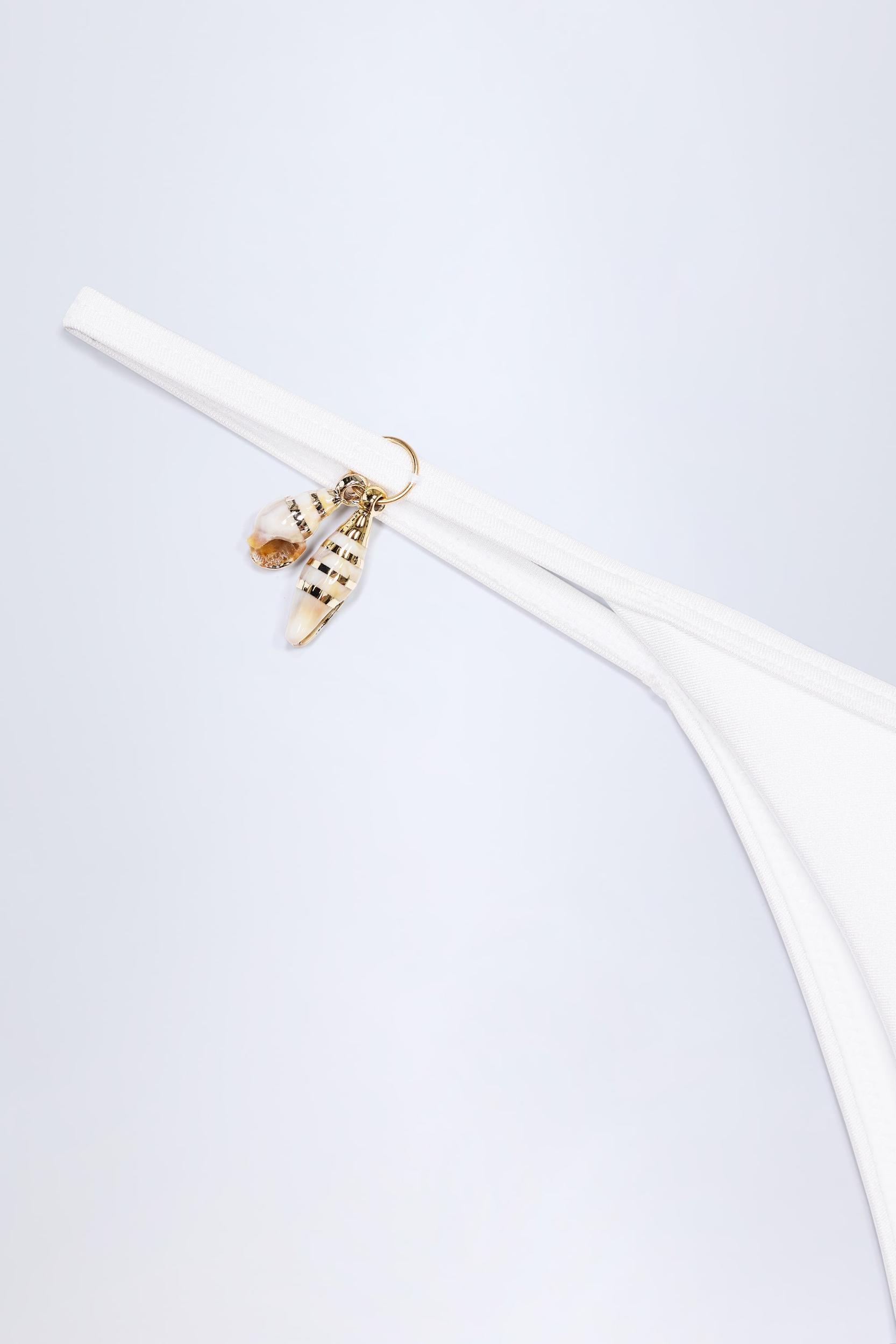 Charm-Detail Thong Bikini Bottoms in White Product Image