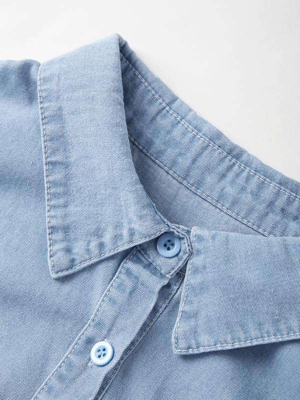 Vintage Dual Pocket Drawstring Denim Blouses&Shirts Product Image