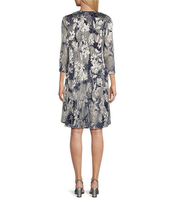 R & M Richards 3/4 Sleeve Crew Neck Crinkle Foil 2-Piece Jacket Dress Product Image