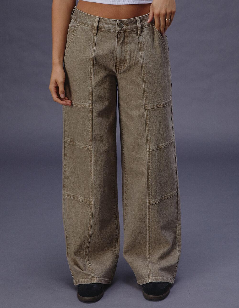 RSQ Womens Mid Rise Seam Loose Fit Pants - DK KHAKI Product Image