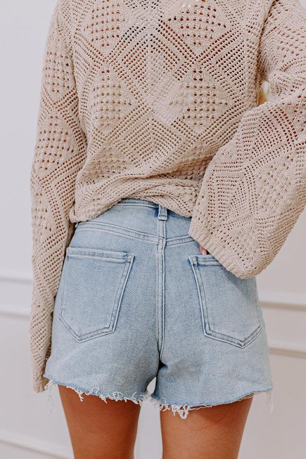 JUST USA Velma High Waist Frayed Shorts in Light Wash Product Image