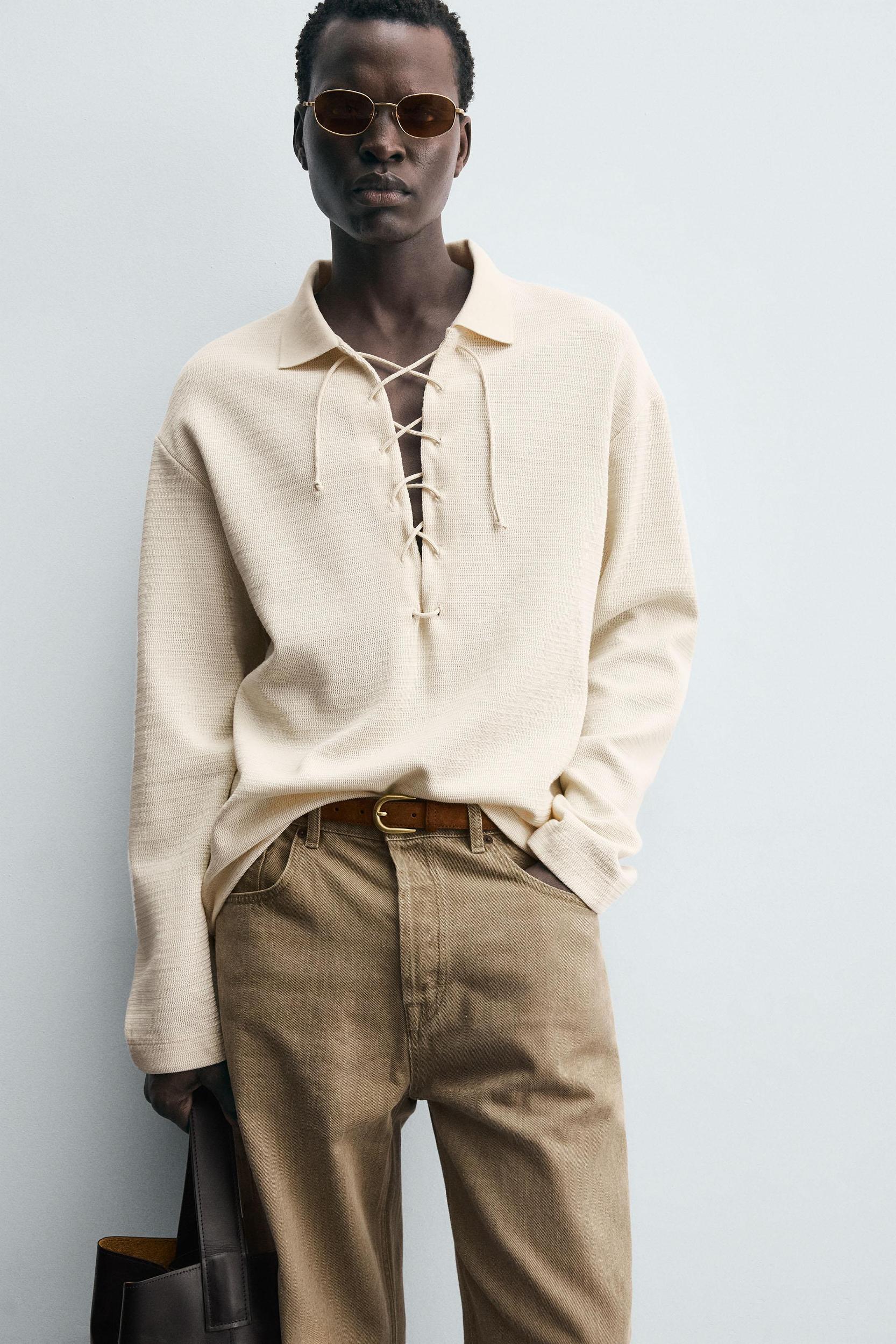 TEXTURED DRAWSTRING POLO SHIRT Product Image