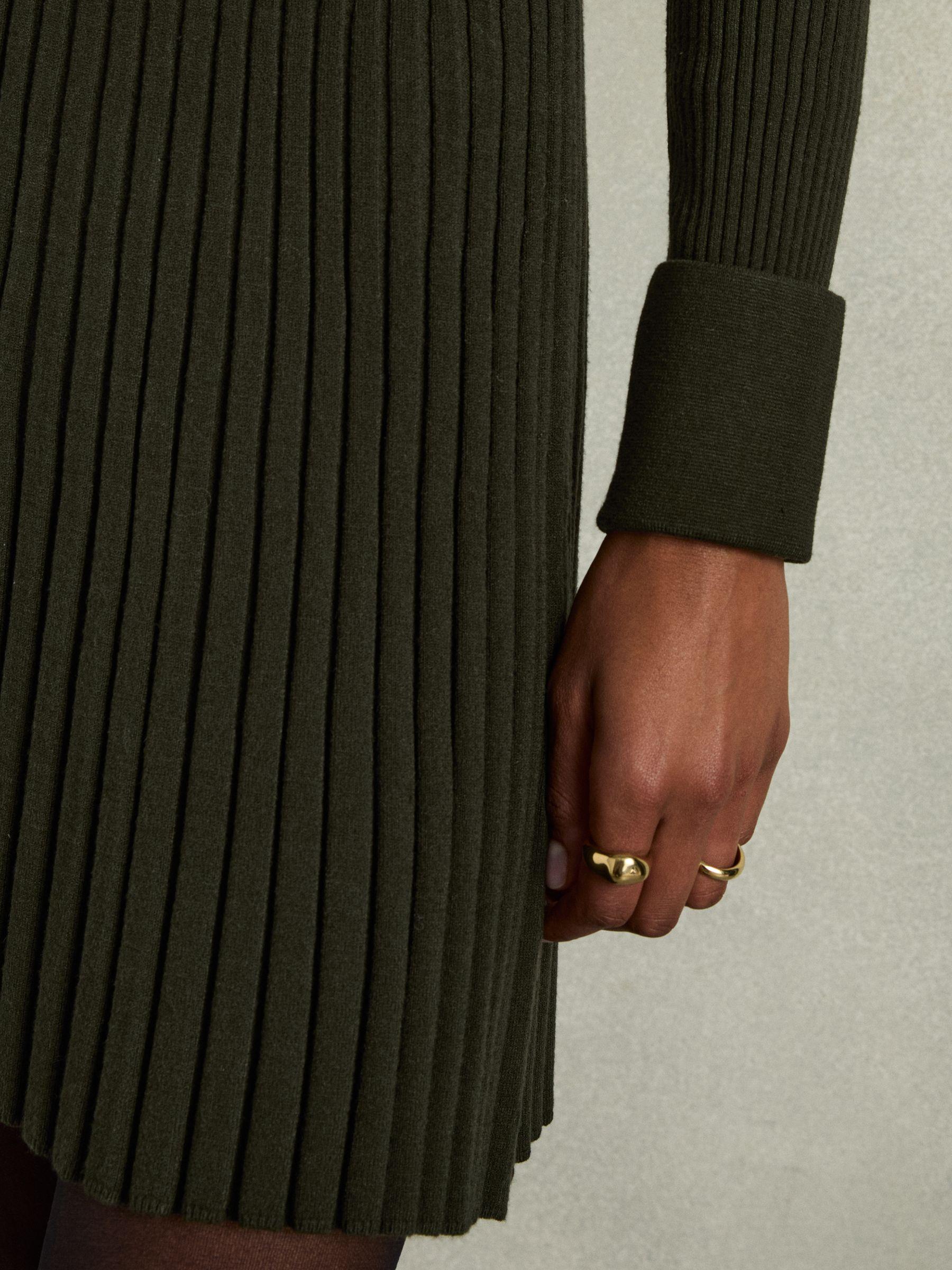 Roll-Neck Ribbed Mini Dress in Khaki Product Image