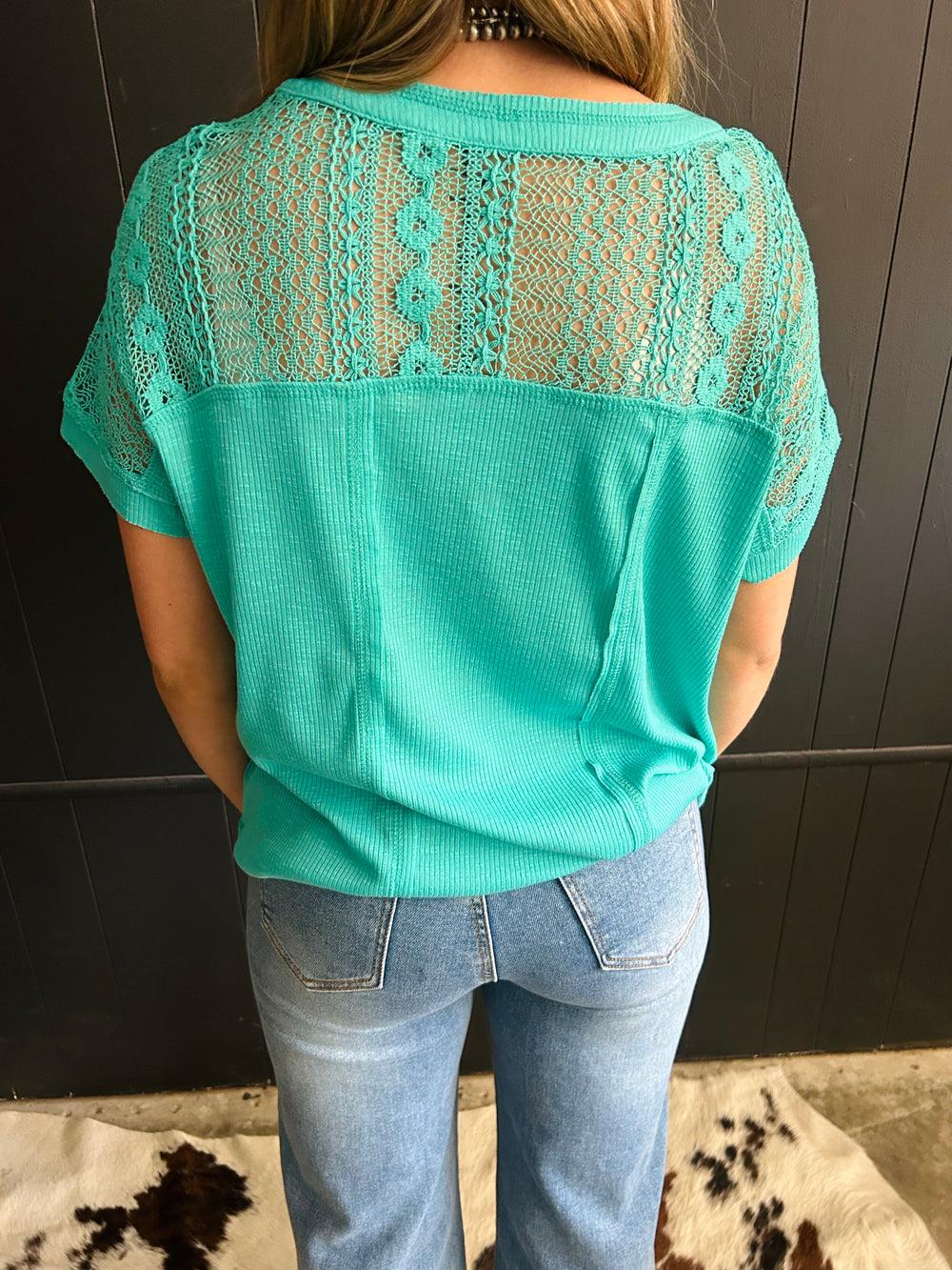 Sea Green Lace Patchwork Top Product Image